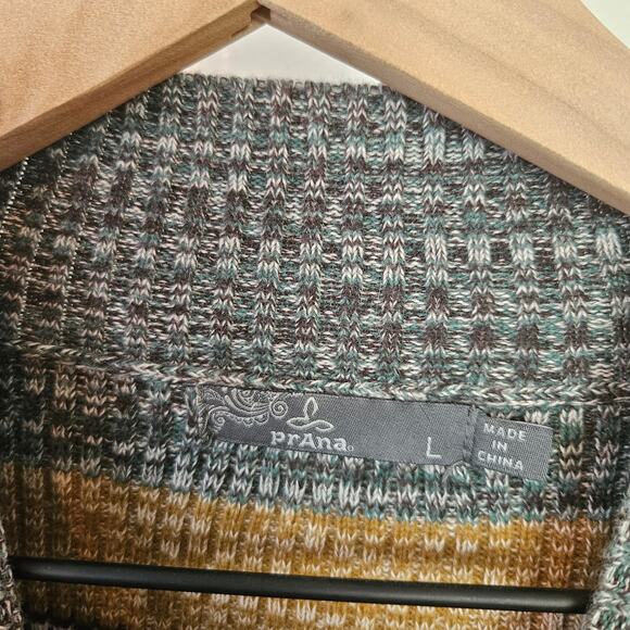 Prana Acadia Sweater Ribbed Stripe Mock Neck L Tan‎ Green Ivory - Picture 4 of 6